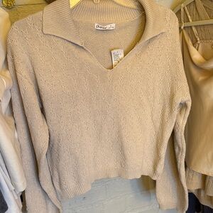Cream V-Neck Sweater with Relaxed Fit